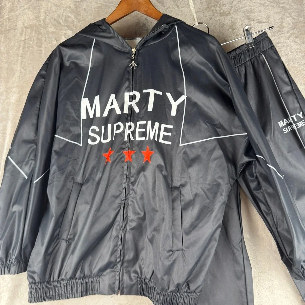 Marty Supreme Mens Graphic‎ Costume Tracksuit Set Black Hooded Jacket Pants L